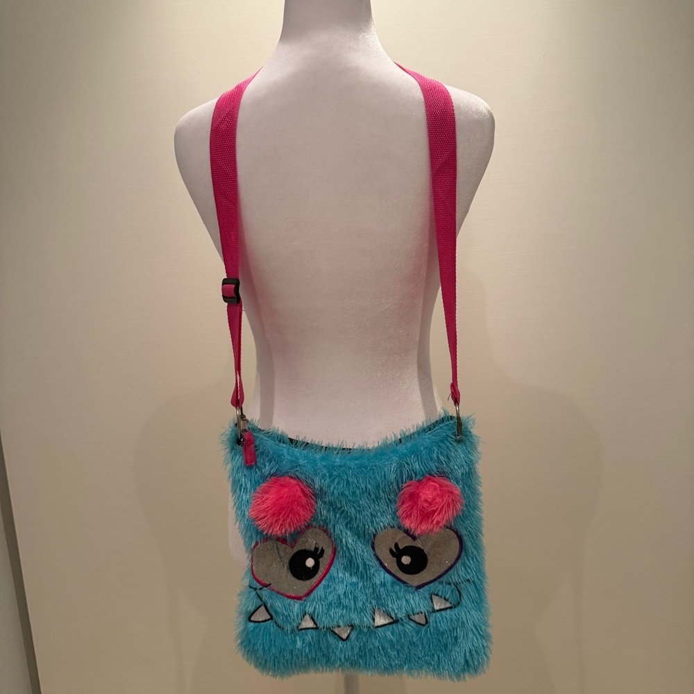Furry Monster Kids Shoulder Bag - Blue and Pink